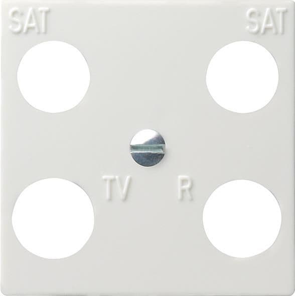 Plaque centrale 4 x (50 x 50mm) pour prise d'antenne coaxiale avec 2 connexions SAT en plus Blanc vue 1