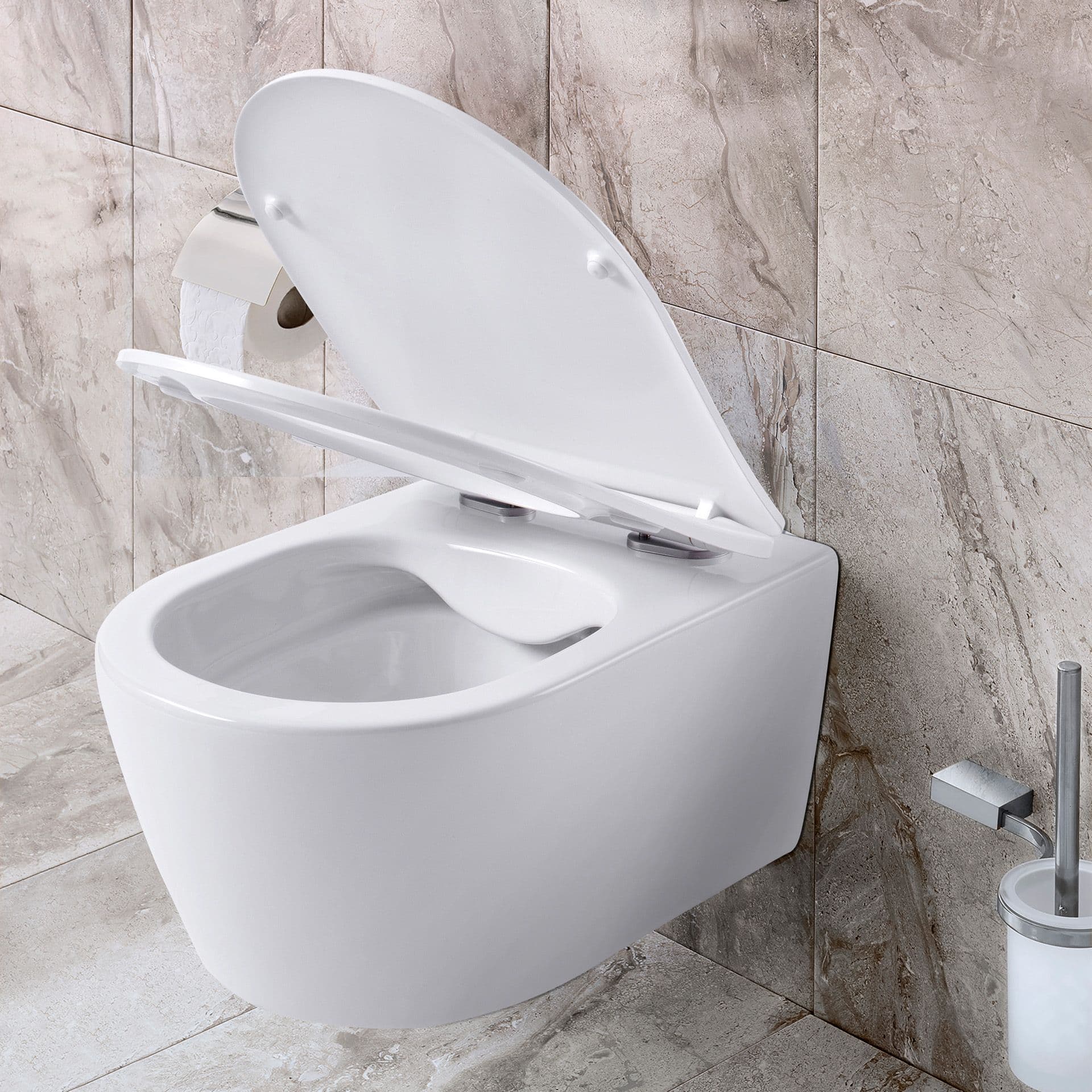 ALONI PRO WC SUSPENDU – SANS BRIDE – AVEC ABATTANT – DUROPLAST – SOFT CLOSE – QUICK RELEASE – COMPACT 49 CM - 36X32X49 CM – BLANC MAT vue 1