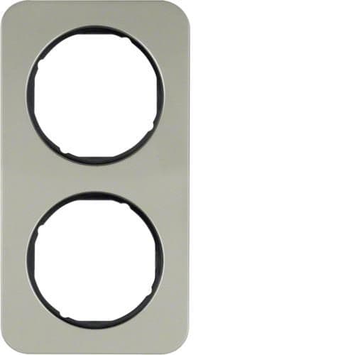 Plaque de recouvrement 2 postes Berker R.1 Inox / Noir vue 1