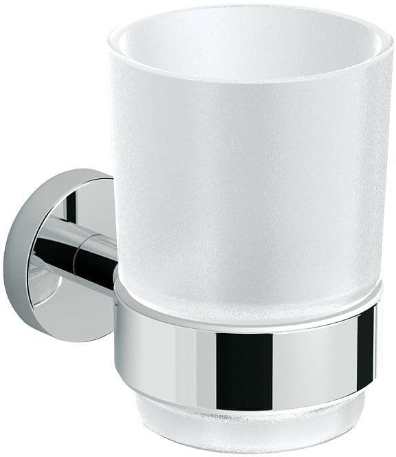 PORTE-VERRE+GOBELET HOLD O(N) CHROME/VERRE SATIN vue 1