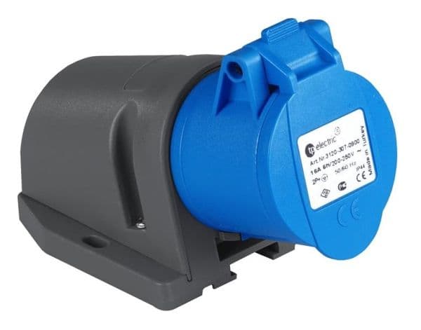 Prise CEE femelle murale 3 x 32A 220 - 240Vac Bleu IP44 avec raccords à visser vue 1