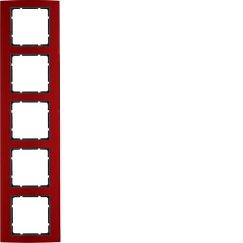 Plaque de recouvrement 5 postes Berker B.3 Alu, Rouge / Anthracite vue 1