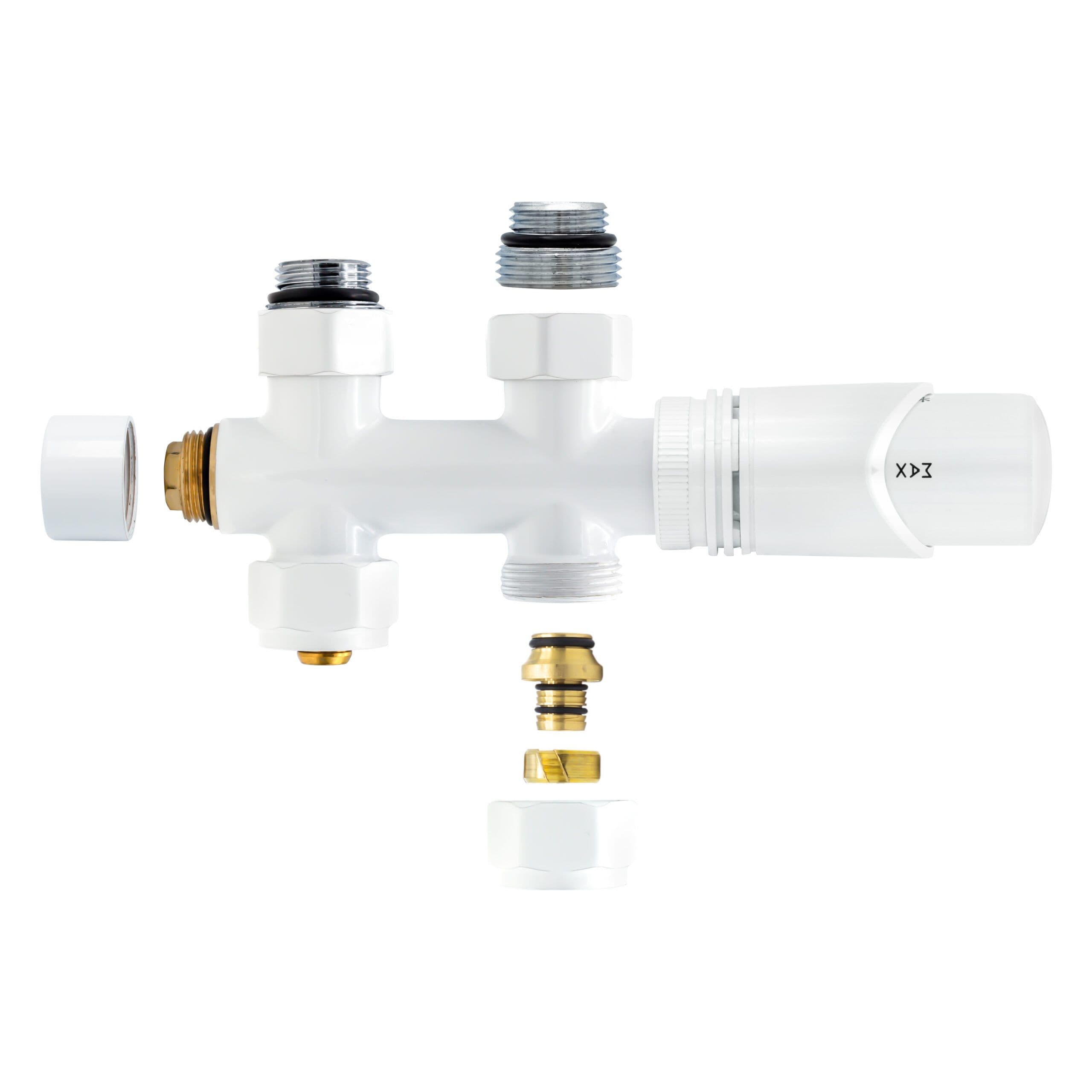 BELRAD VANNE DE RADIATEUR – DESIGN – THERMOSTATIQUE – RACCORDEMENT CENTRAL – DROIT - RACCORDEMENT AU SOL – BLANC BRILLANT vue 1