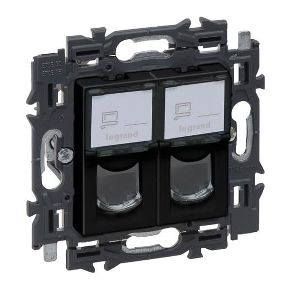 Valena prise 2 x RJ45 cat6 UTP appareil complet Noir à griffes vue 1