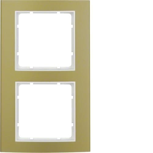 Plaque de recouvrement 2 postes Berker B.3 Alu, Or / Blanc polaire vue 1