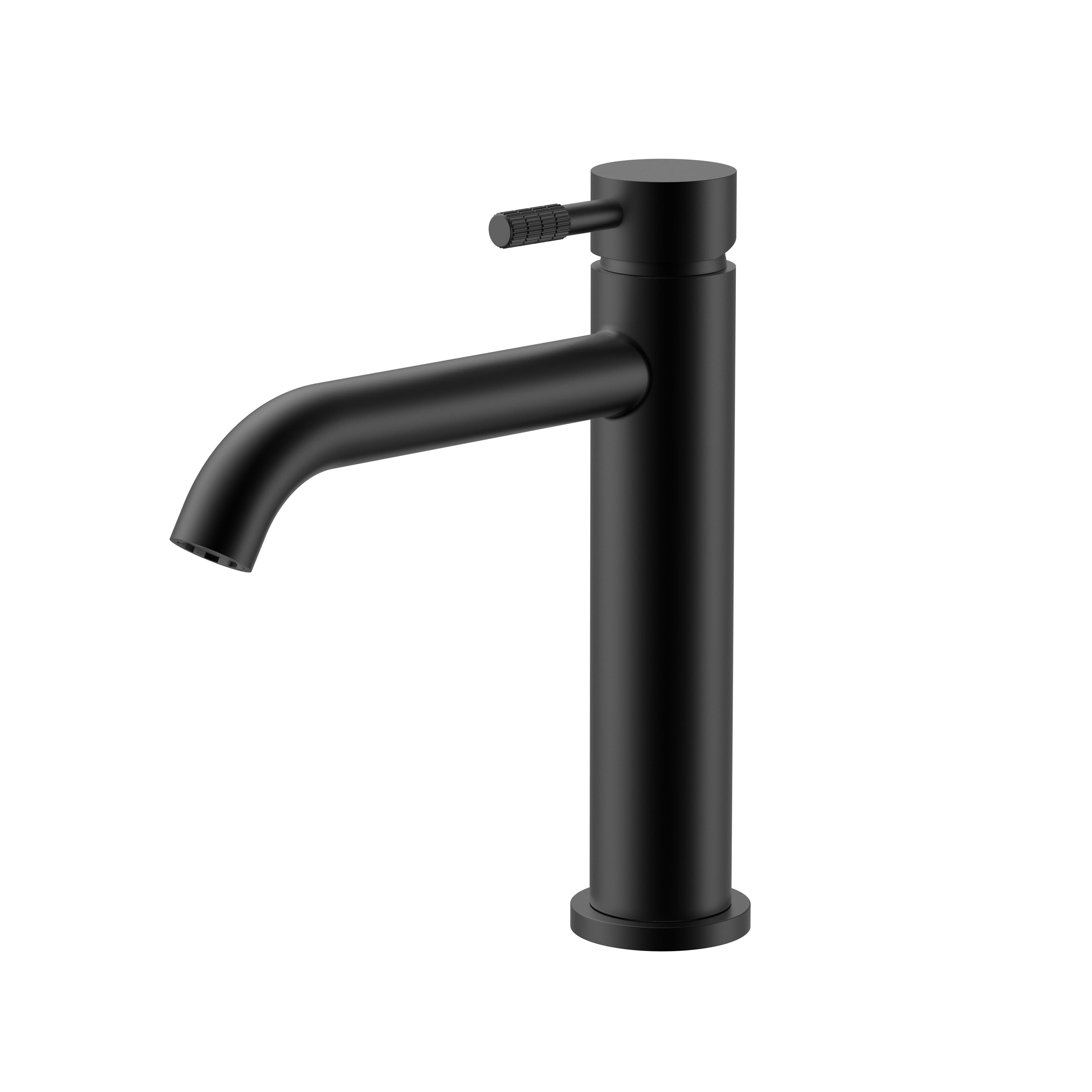 STRIA MITIGEUR LAVABO – DÉMARRAGE À FROID – POIGNÉE AVEC STRUCTURE STRIÉE RAFFINÉE – SANS BONDE – NOIR MAT (PVD) vue 1