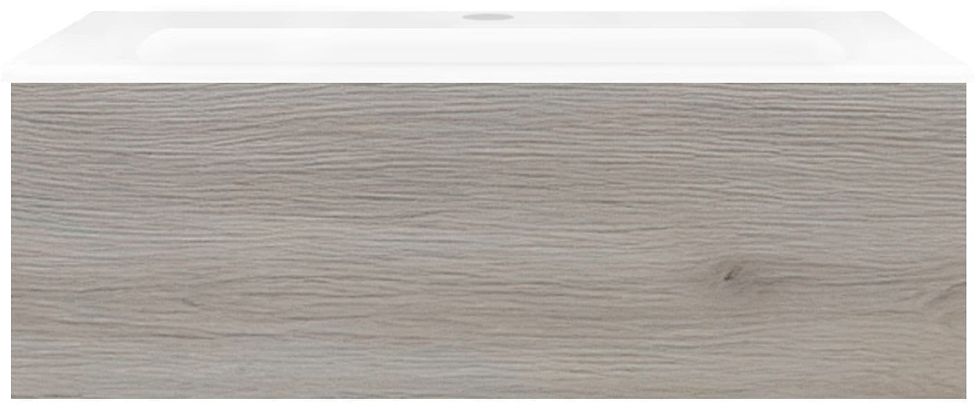 SOUS MEUBLE COFFEE 1 TIROIR 90 CHENE ARGENT+LAVABO PORCELAINE BLANC vue 1