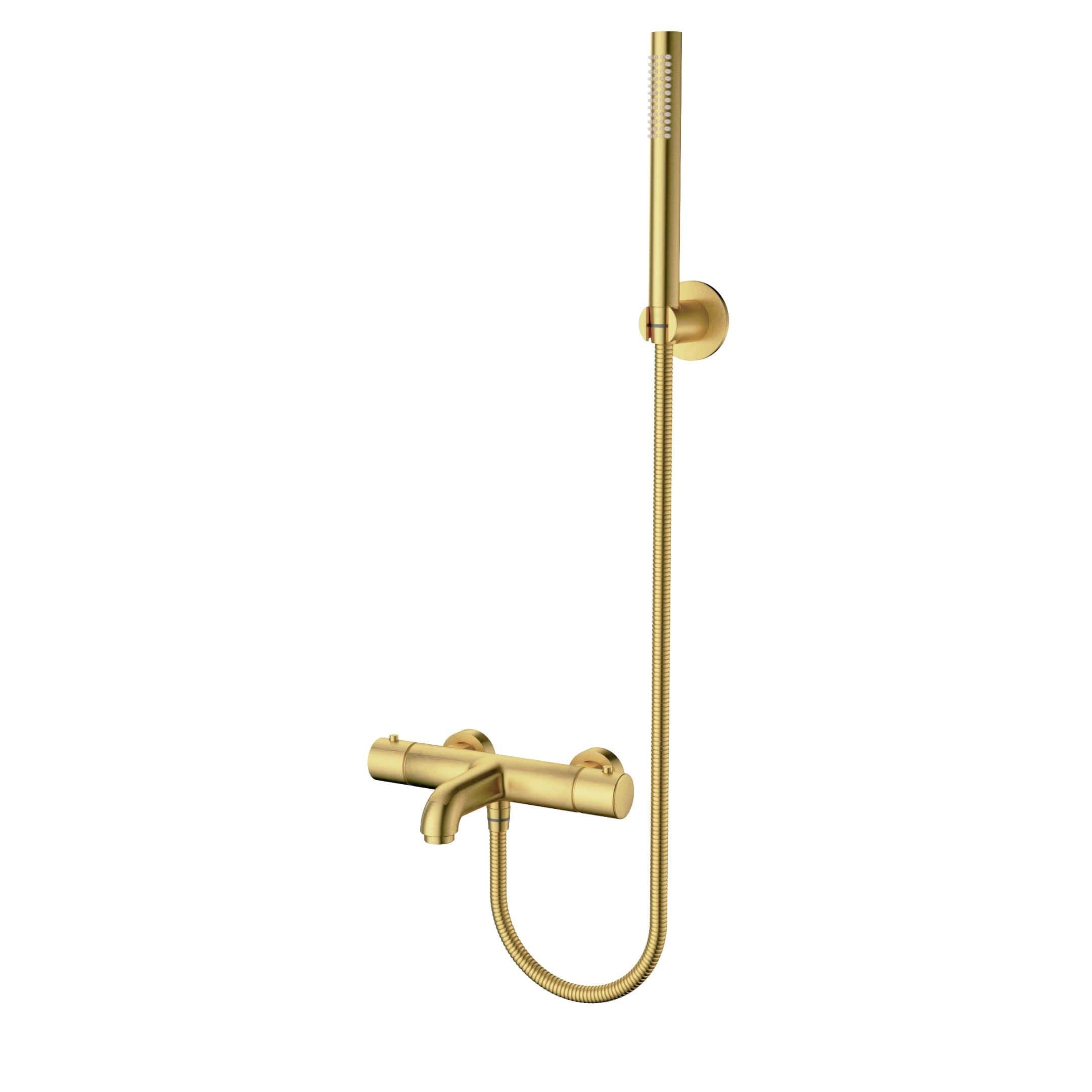 ALONI MITIGEUR BAIN ET DE DOUCHE - THERMOSTATIQUE - AVEC FLEXIBLE DE DOUCHE 150 CM, POMME DE DOUCHE ET SUPPORT MURAL - OR BROSSÉ vue 1