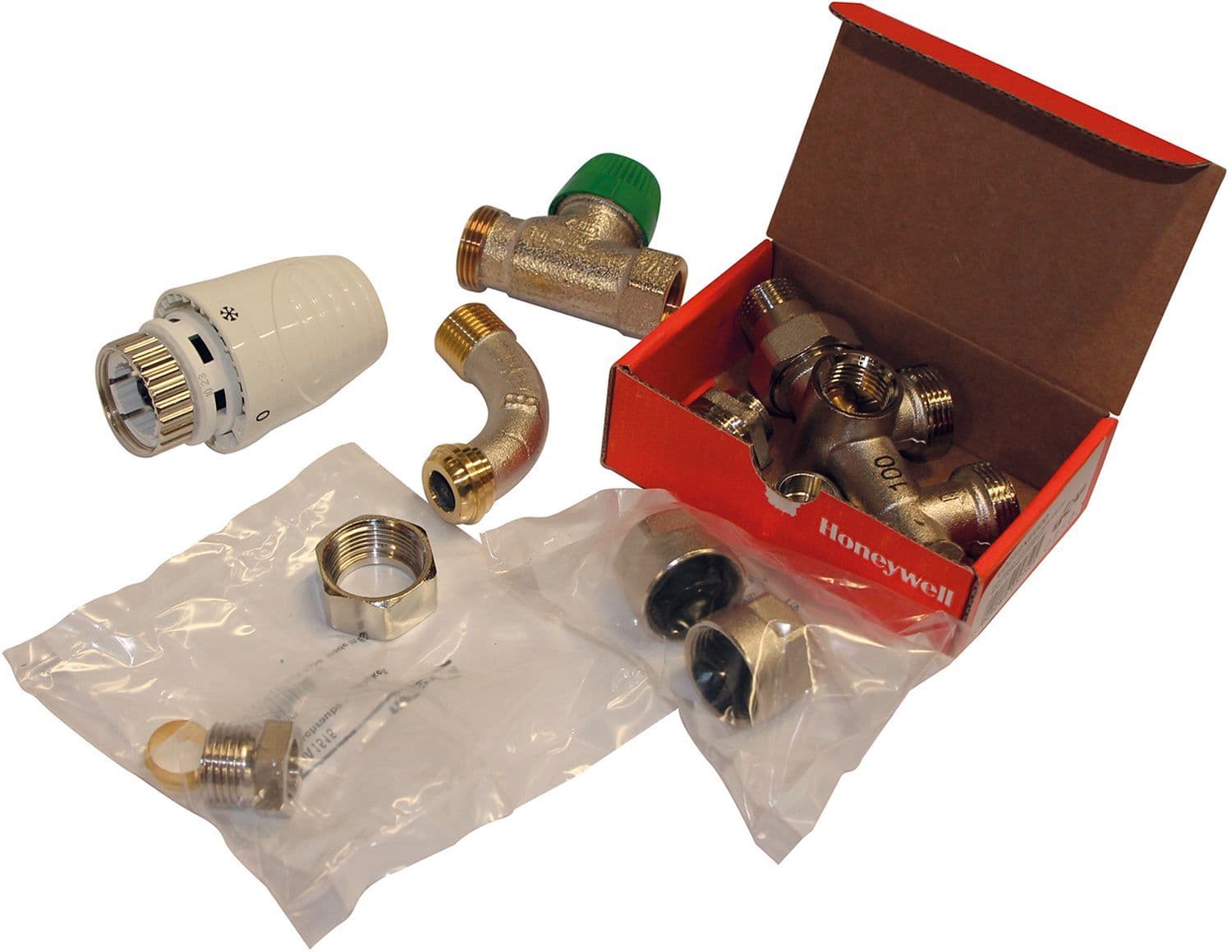 COMBINAISON DE RACCORD BITUBE THERMOSTATIQUE HONEYWELL EQUERRE+COURBE 1/2" vue 1