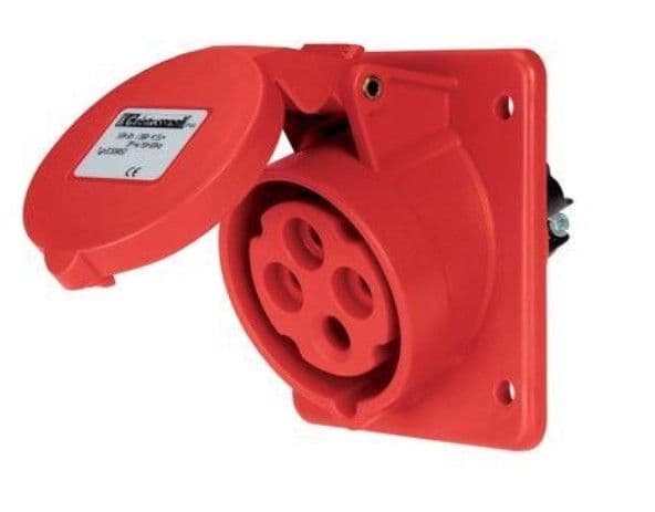 Prise inclinée (20°) CEE à encastrer IP44 3 pôles + T 400V 32A vue 1