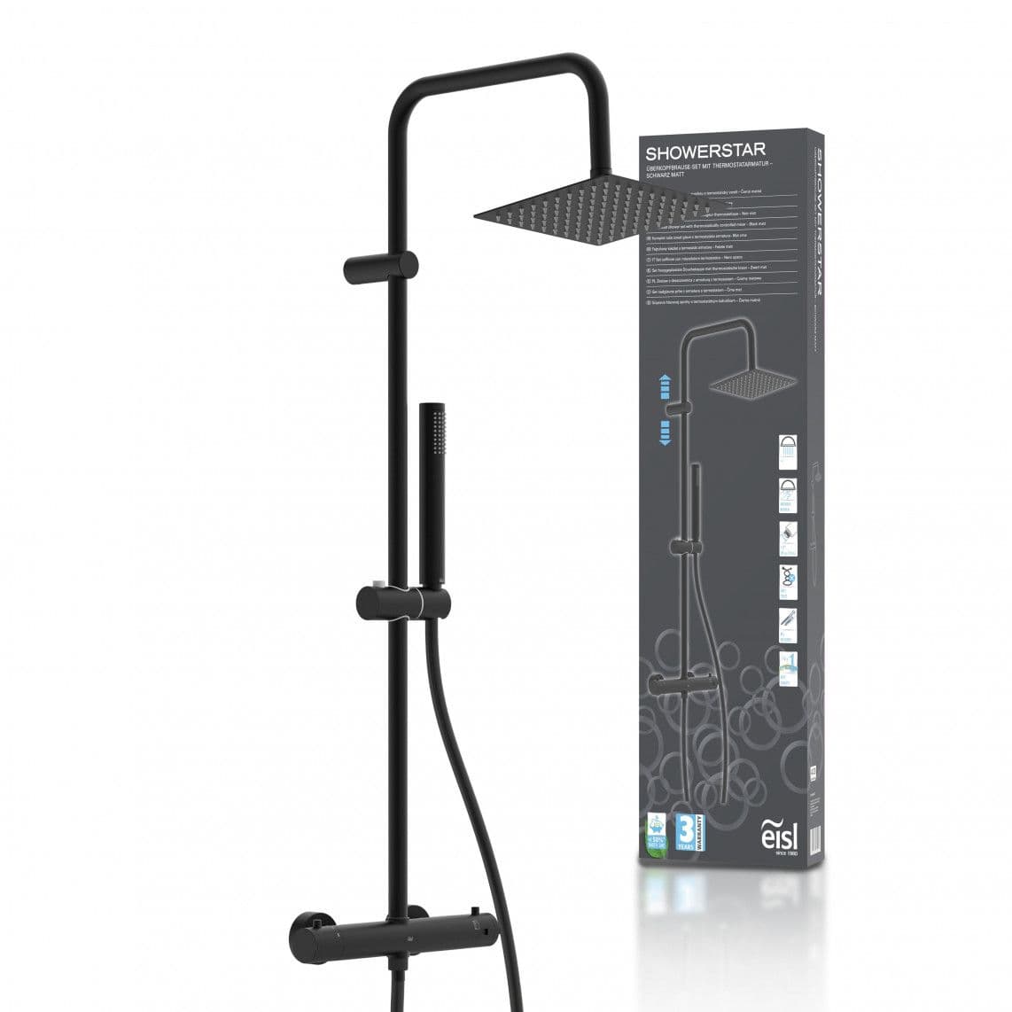 DX1106BLST SHOWERSTAR set douche de pluie, noir mat, avec Mitigeur thermostatique vue 1