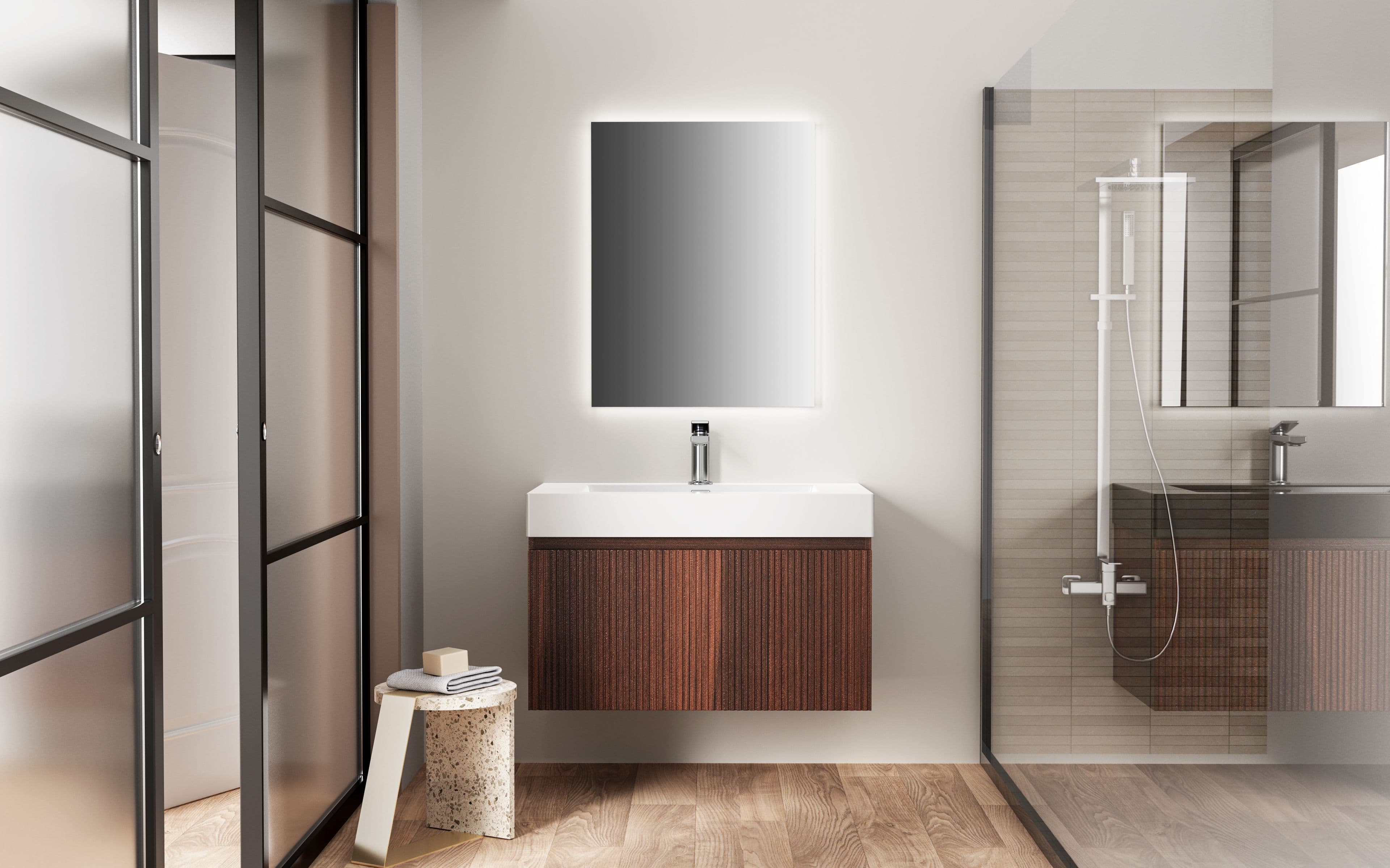 ALONI ELA MEUBLE SOUS-VASQUE - 1 TIROIR - SANS POIGNEE - SOFT CLOSE – 80X40X45 CM - WENGE vue 1