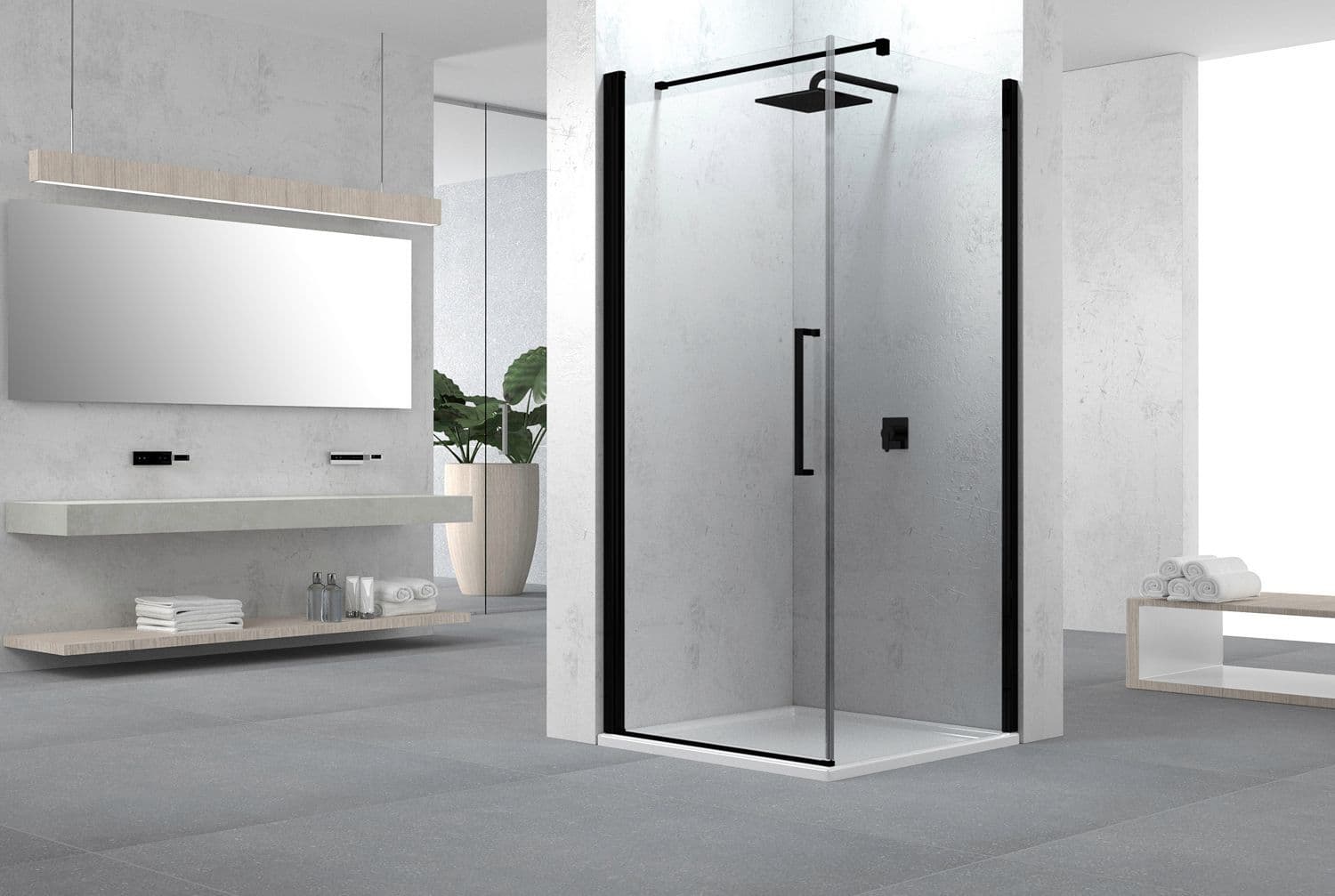 PORTE PIVOTANTE ANGLE SWING 77-79 H200 NOIR MAT-CLAIR vue 1