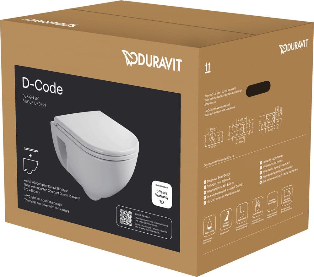 Duravit D-Code pack WC compact sans bride Soft Close & Take Off vue 1