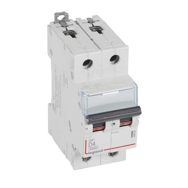 Disjoncteur DX³ 6000A / 10kA 2 pôles courbe D 04A 400V 2 modules vue 1