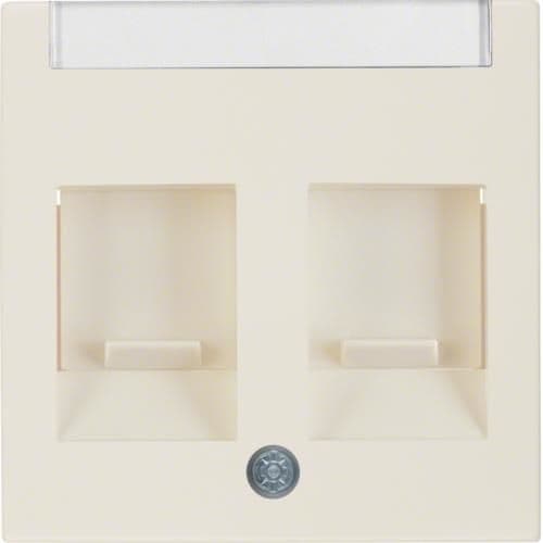 Enjoliveur avec 2 volets antipoussière et porte - étiquette Berker S.1 / B.3 / B.7 Blanc, brillant vue 1