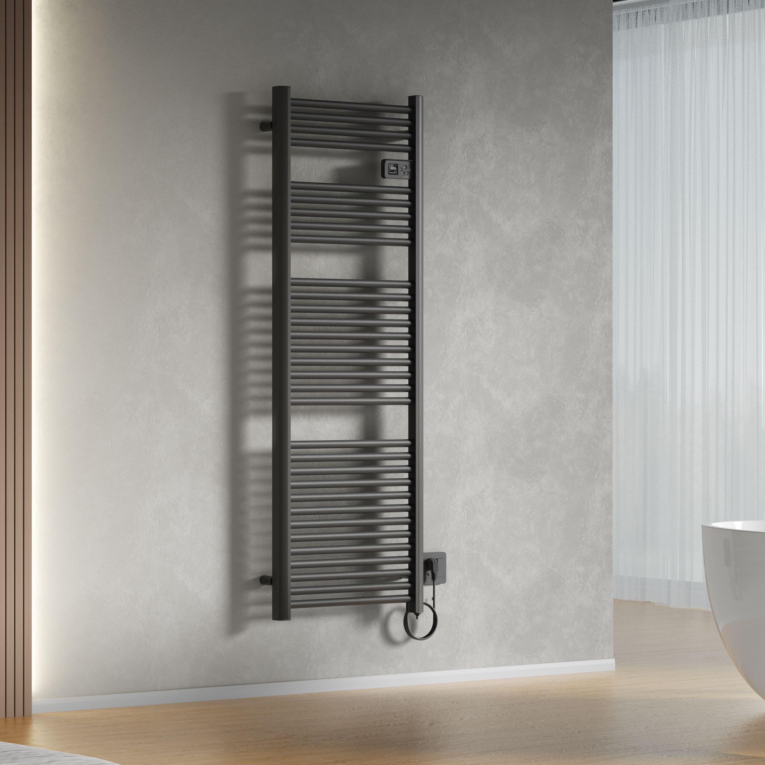 BELRAD SÈCHE-SERVIETTES ÉLECTRIQUE – AVEC THERMOSTAT NUMÉRIQUE PROGRAMMABLE – SMART WIFI - 850W – 1600X540X133 MM – NOIR MAT vue 1