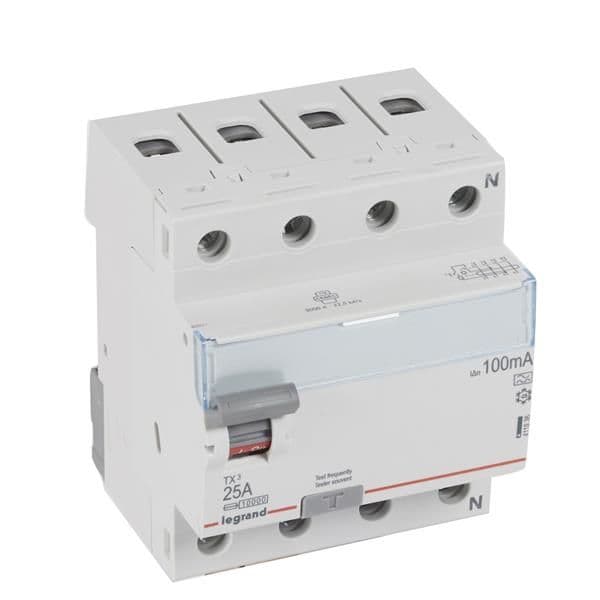 Interrupteur différentiel TX³ 4 pôles 100mA 25A type A - 4 modules vue 1