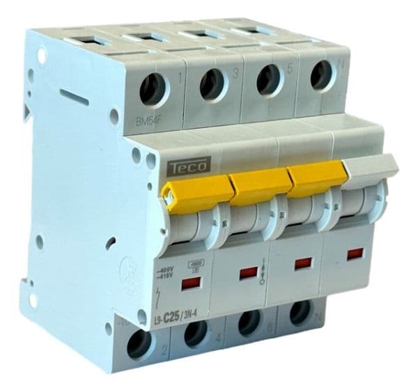 Disjoncteur 3 pôles + N 25A 4,5kA courbe C vue 1