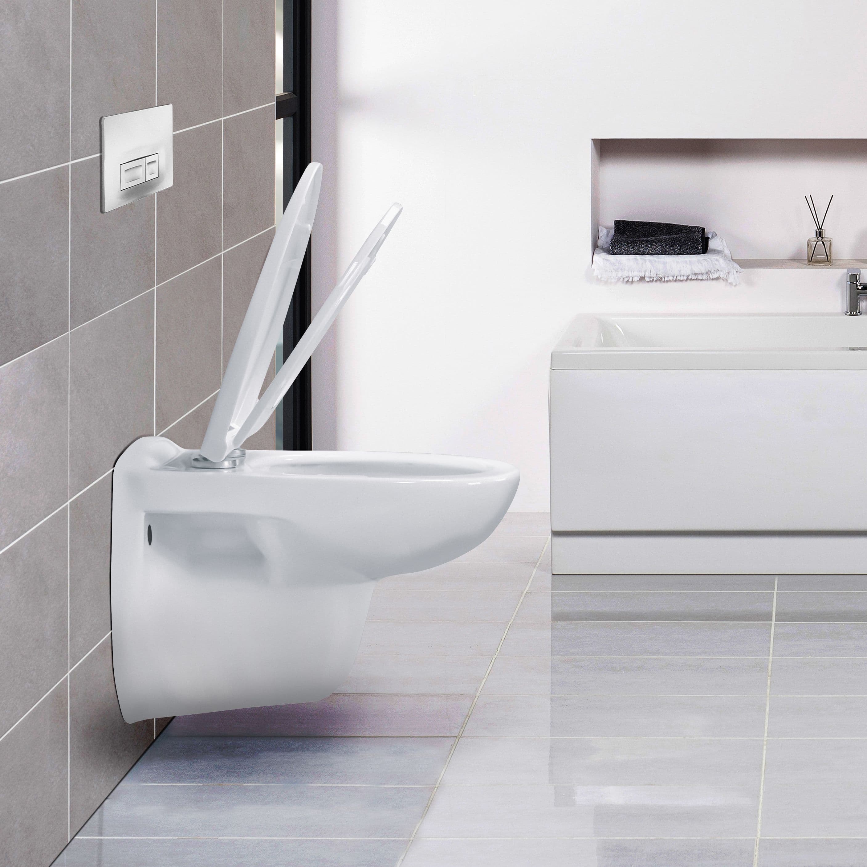 ALONI PRO WC SUSPENDU – SANS BRIDE – AVEC ABATTANT – THERMOPLAST (PP) – SOFT CLOSE – QUICK RELEASE – 35,5X41X54,5 CM - BLANC BRILLANT vue 1