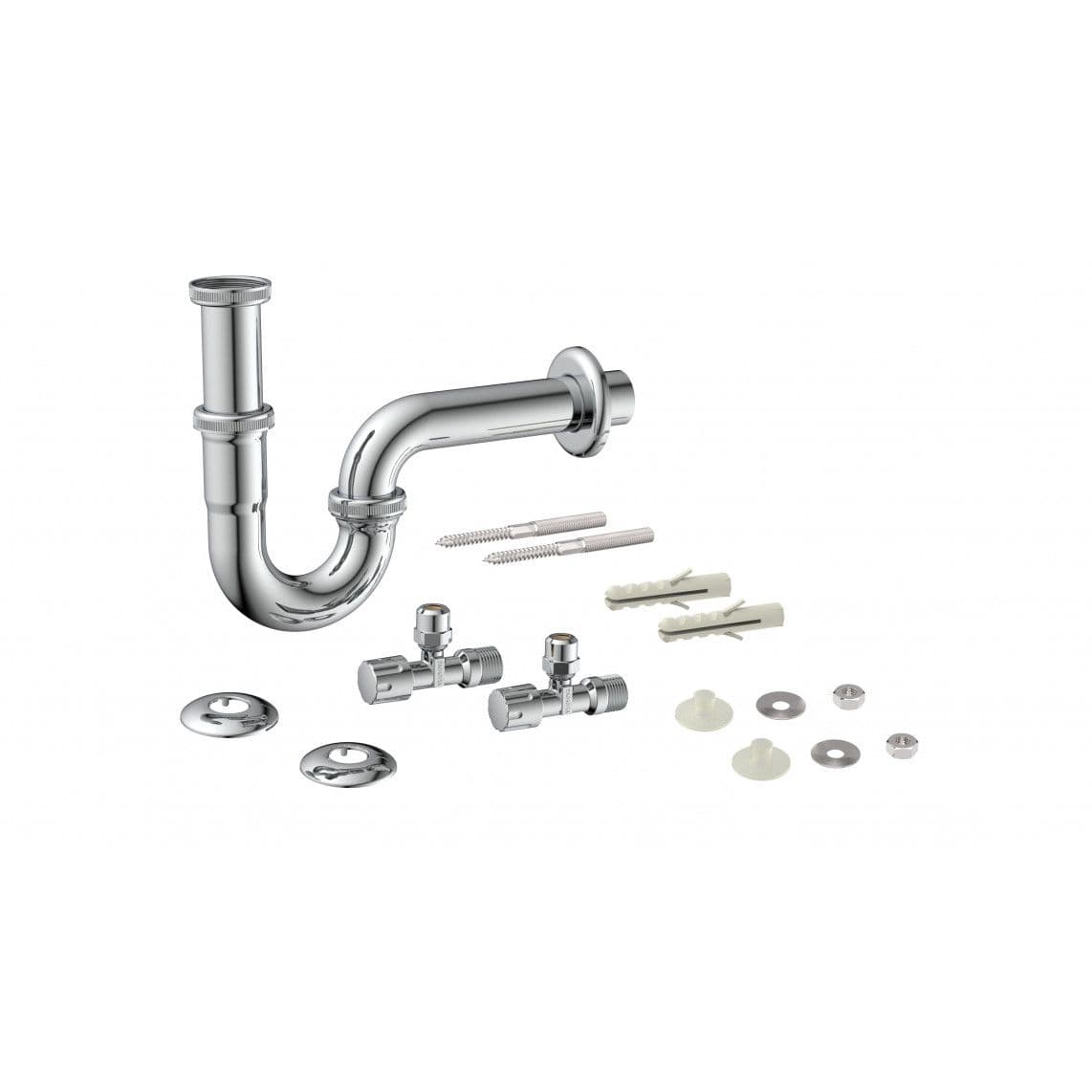 98800104 lavabo-siphon tubulaire-Set, 1 1/4" x 32 mm, avec fixation, avec 2x robinet d'équerre vue 1
