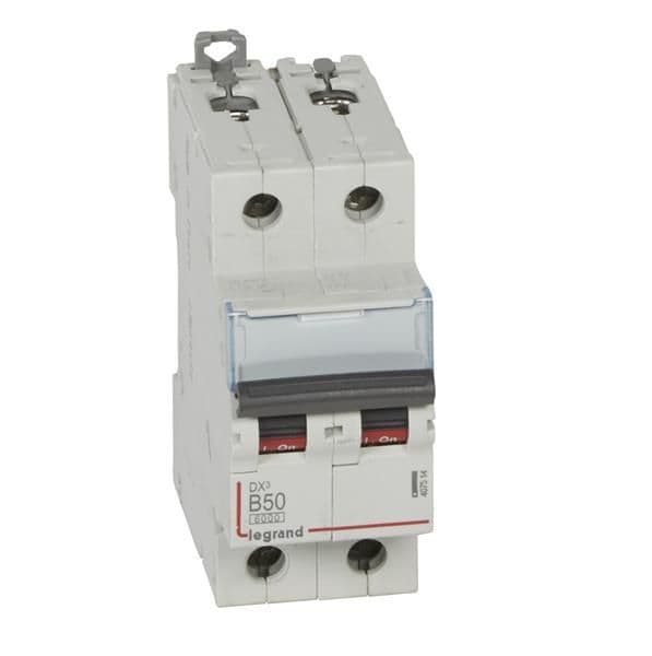 Disjoncteur DX³ 6000A / 10kA 2 pôles courbe B 50A 230 / 400V - 2 modules vue 1