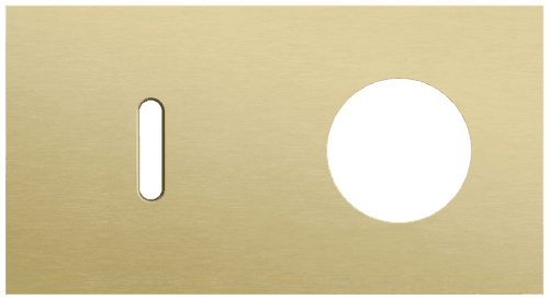 Plaque de recouvrement double, horizontale 71 mm d'entraxe, pour une fonction de commutation simple et une fonction de prise de courant, Niko Rocker alu gold brushed vue 1