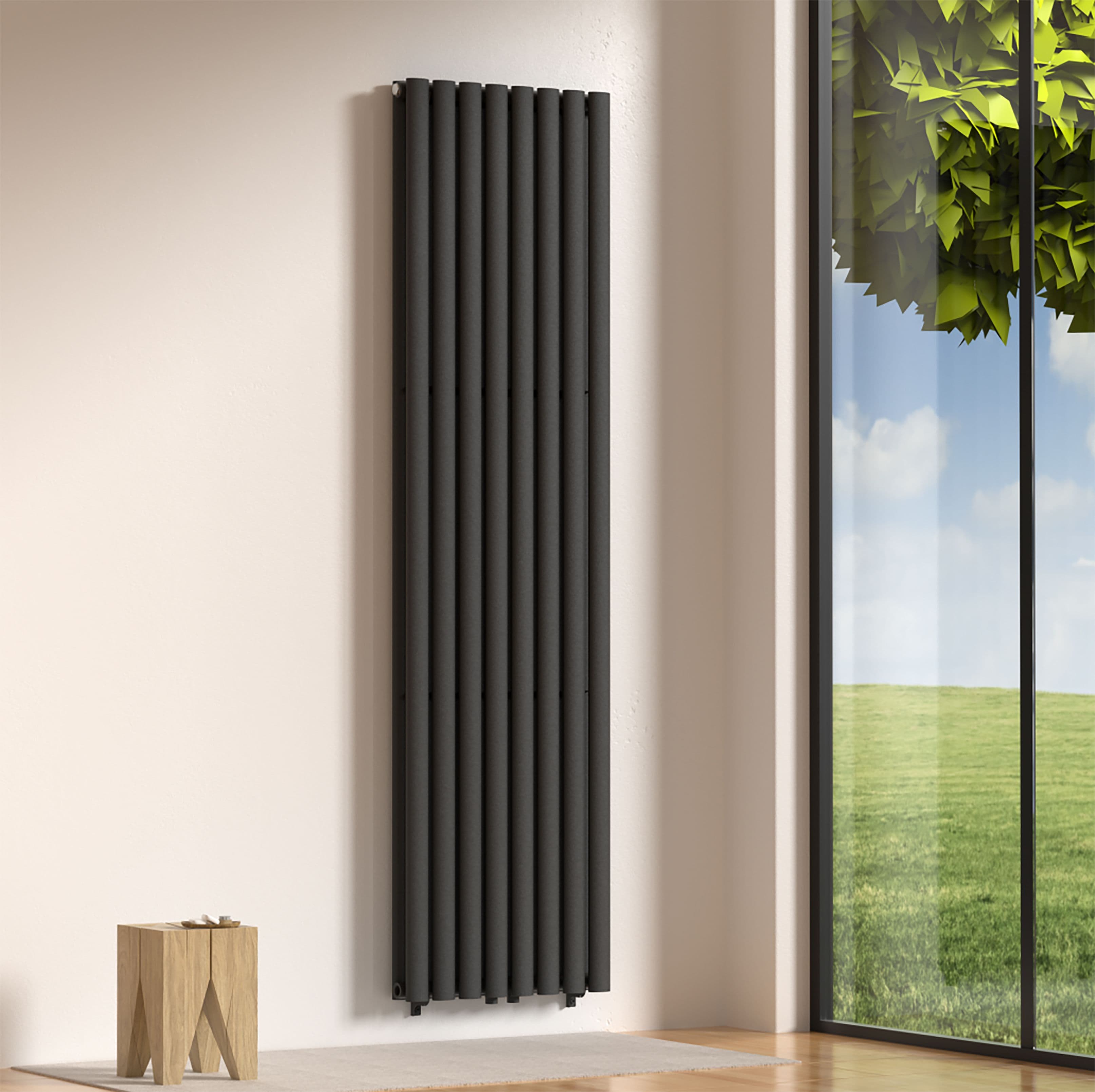 VERTI OVAL RADIATEUR - 1800X480 - DOUBLE - 2X8 ÉLÉMENTS - 1640W - NOIR MAT vue 1