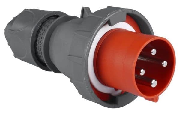 Fiche CEE mâle 4 x 63A avec contact pilote 380 - 415Vac Rouge IP67 vue 1
