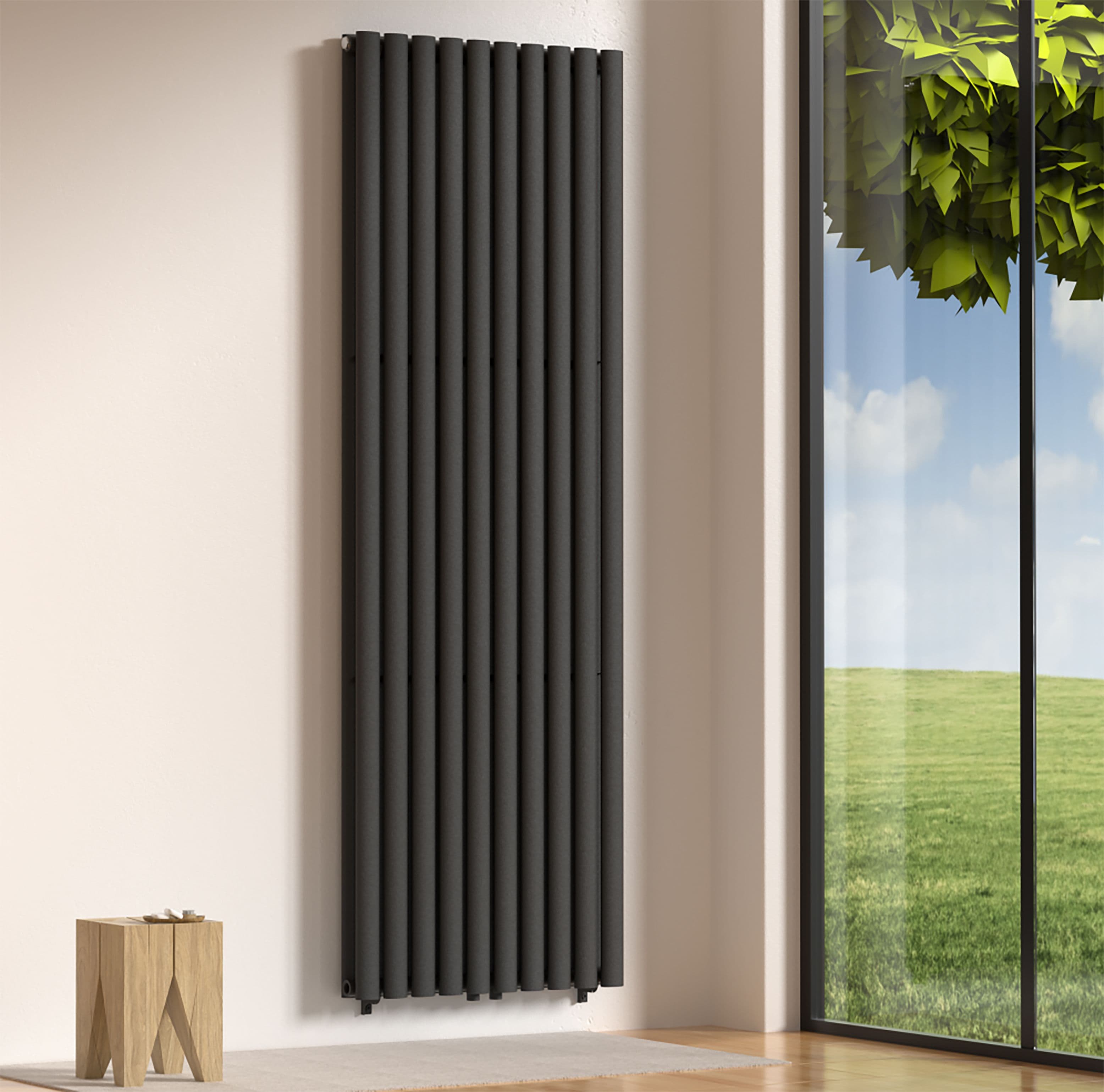 VERTI OVAL RADIATEUR - 1800X600 - DOUBLE - 2X10 ÉLÉMENTS - 2050W - NOIR MAT vue 1