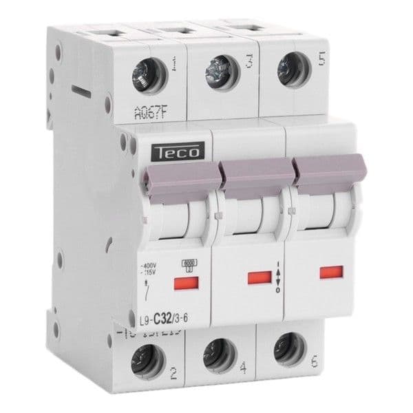 Disjoncteur 3 pôles 32A 6kA courbe C vue 1
