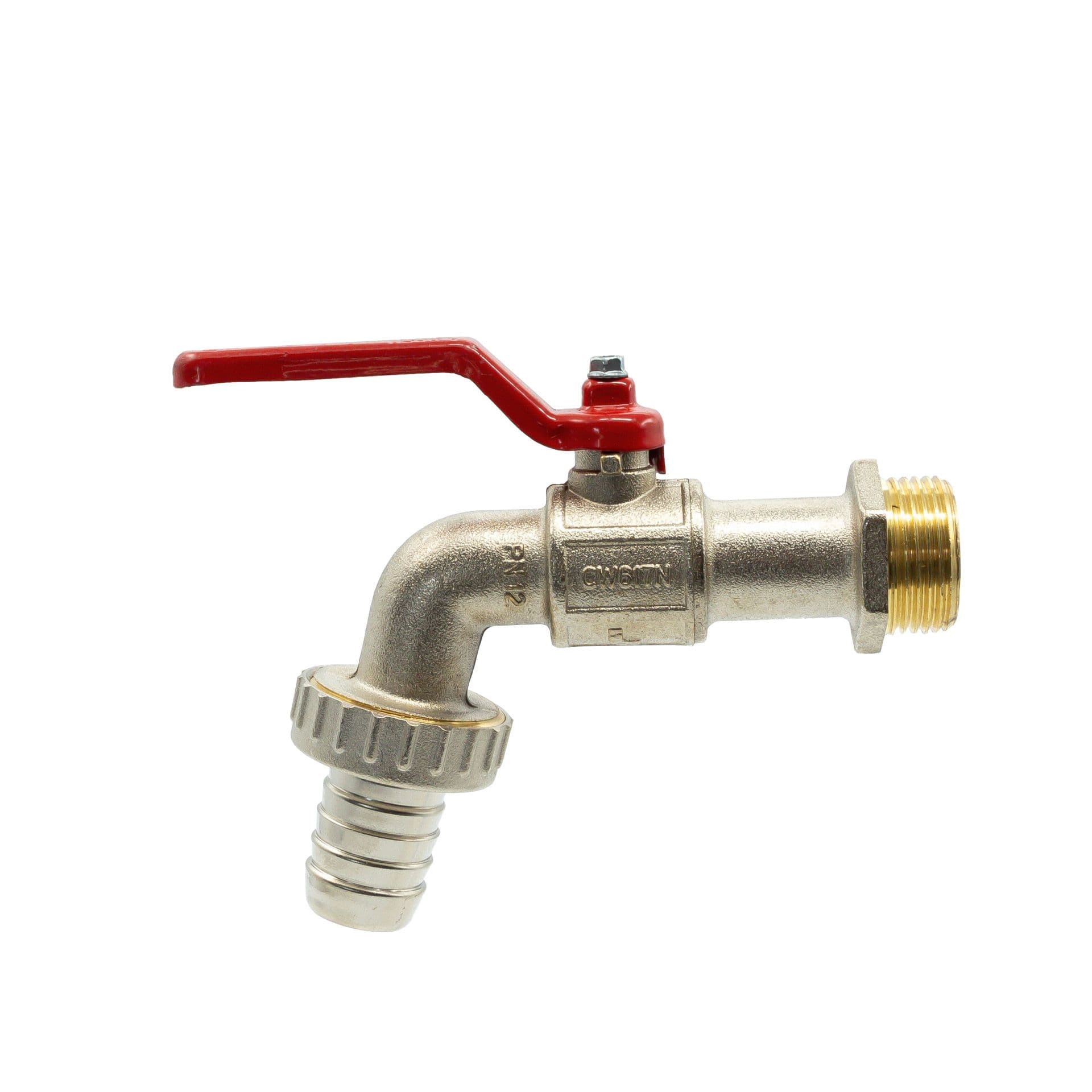 ROBINET DOUBLE SERVICE A BOULE CHROME MAT A POIGNEE ROUGE 132 1'' vue 1
