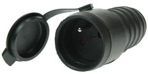 Prise 2 pôles + T femelle - 16A - IP44 - Noir - clapet de protection - caoutchouc vue 1