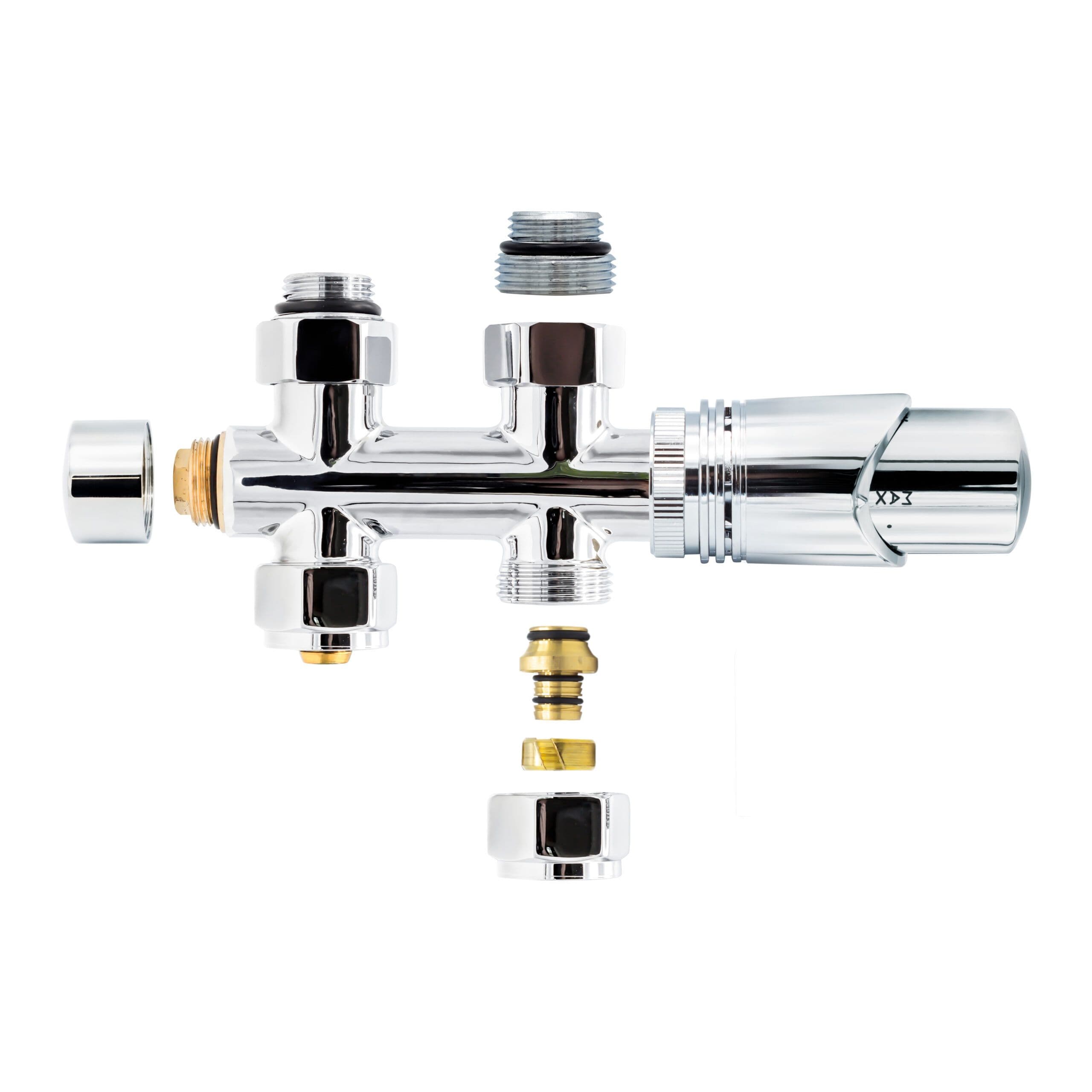 BELRAD VANNE DE RADIATEUR – DESIGN – THERMOSTATIQUE – RACCORDEMENT CENTRAL – DROIT - RACCORDEMENT AU SOL – CHROME vue 1