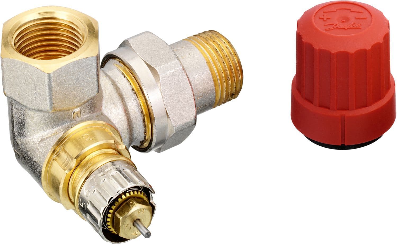 VANNE RADIATEUR THERMOSTATIQUEDANFOSS EQUERRE DOUBLE R 3/8"MF vue 1