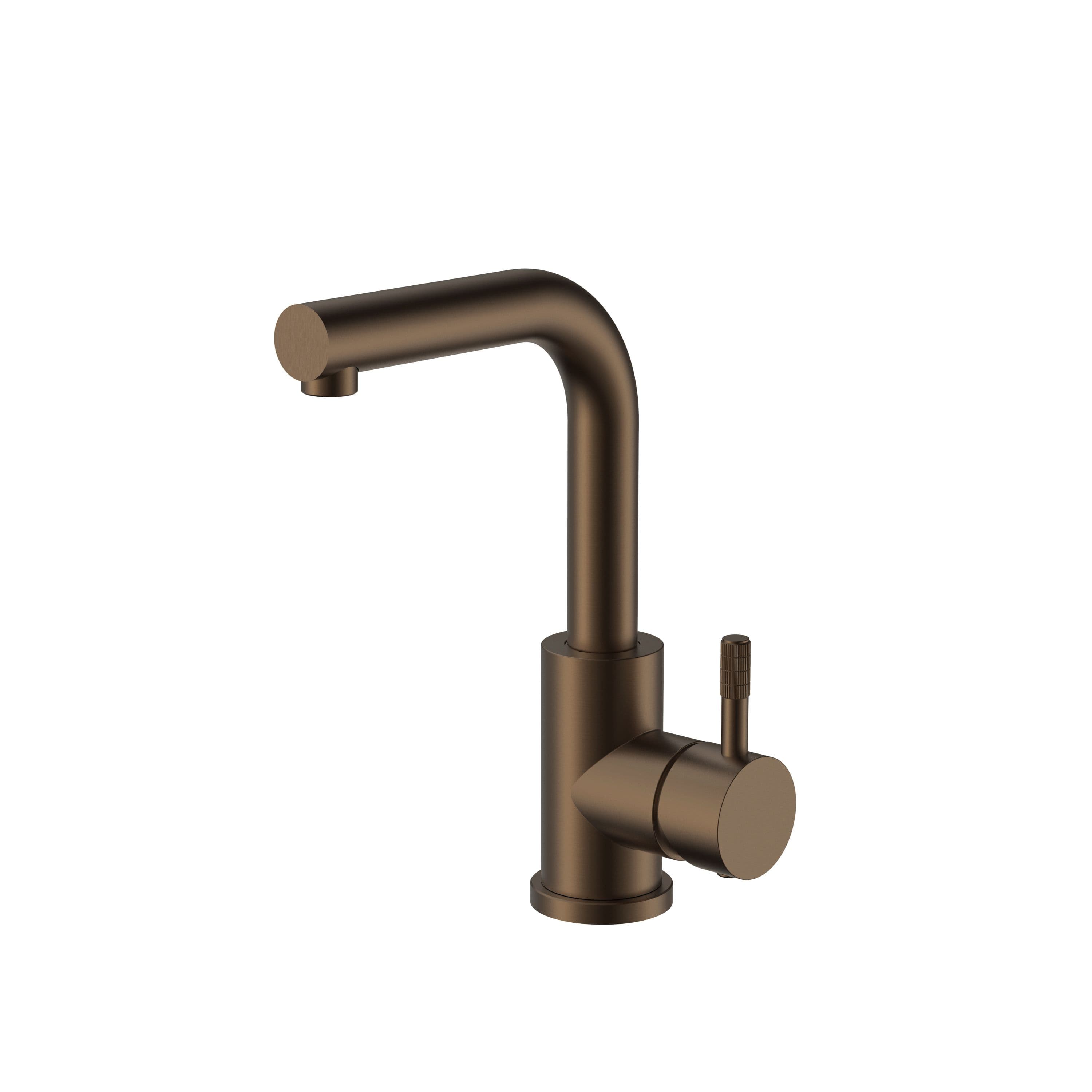 STRIA MITIGEUR LAVABO/ÉVIER – BEC DROIT – MOBILE – DÉMARRAGE À FROID – POIGNÉE AVEC STRUCTURE STRIÉE RAFFINÉE – SANS BONDE – BRUN BRONZÉ (PVD) vue 1