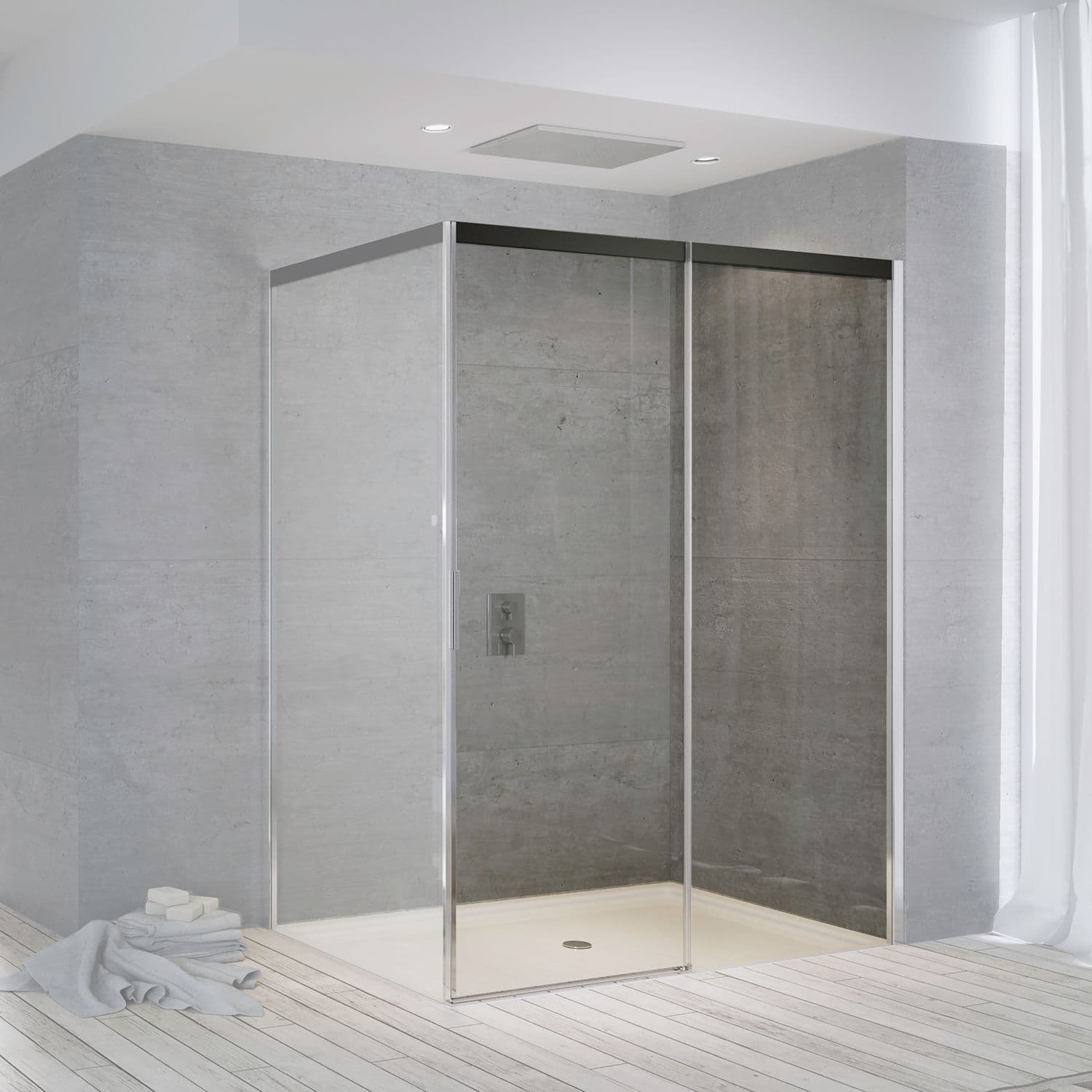 PORTE COULISSANTE POUR COIN SUITE 1165-1190 H2000 DROITE NANOTEC SOFTCLOSE NOIRE-CHROME/CLAIR vue 1