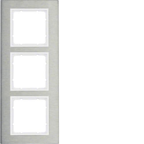 Plaque de recouvrement 3 postes vertical Berker B.7 Inox / Blanc polaire vue 1
