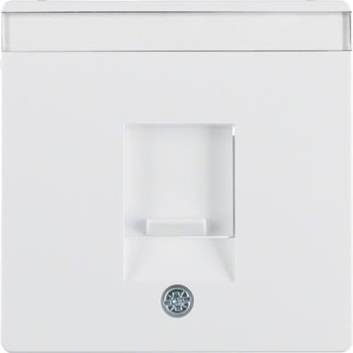 Enjoliveur avec 1 volet antipoussière et porte - étiquette Berker Q.1 / Q.3 Blanc polaire, Velours vue 1