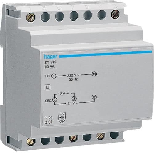 Transformateur - 220V / 12 - 24V - 63VA - 6 modules vue 1