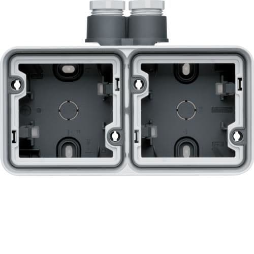 Boîte double horizontale Cubyko, Grise, 1 x entrée double + 2 x Pe - M20 vue 1