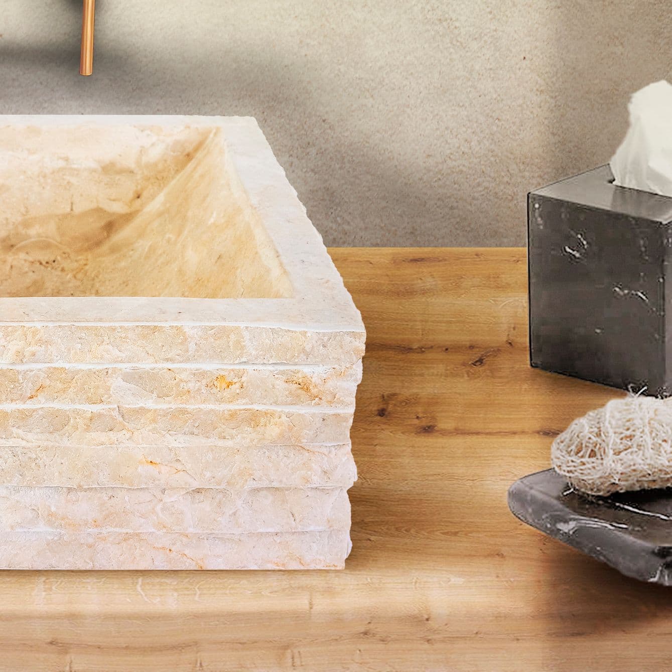 VASQUE CARRÉ ALUR EN FORME DE TUBE - CRÈME 40X40X15CM vue 1