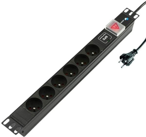 Multiprise 19" 1U 6 x prises + protection surtension et interrupteur vue 1