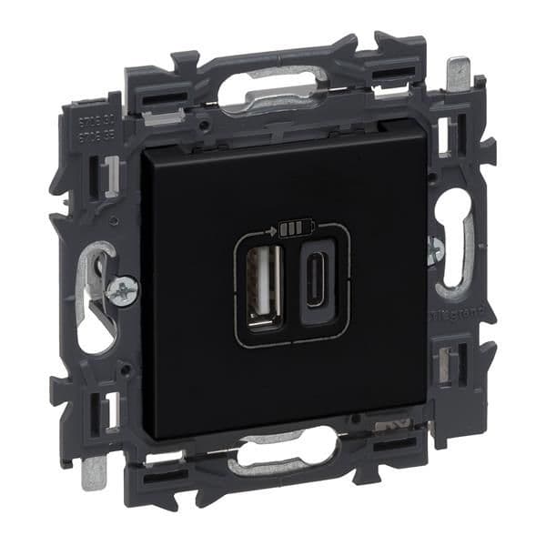 Valena prise Usb double type A + C appareil complet Noir à griffes vue 1