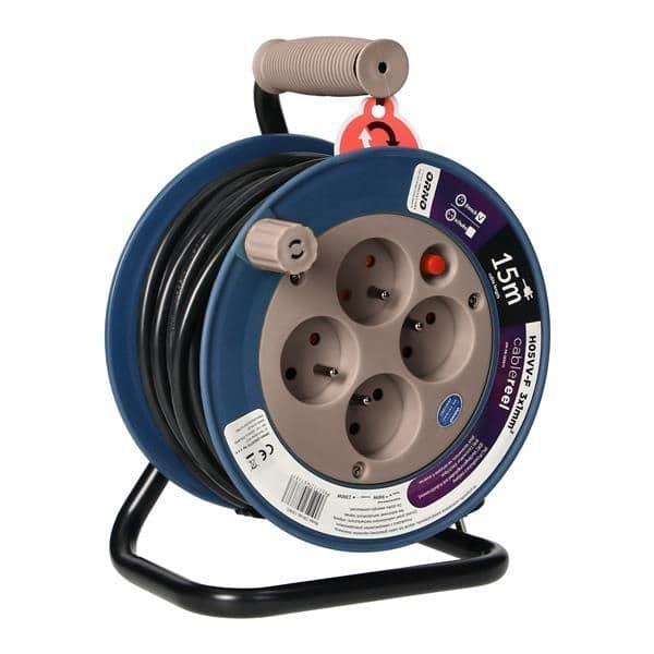 Cable reel, Grey. power supply: 4 x 250Vac; maximum load: 2500W; 15m cable, Grey vue 1