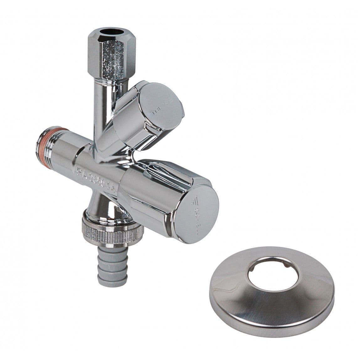 35450699 SCHELL GA-robinet d'équerre, chromé, 1/2" M x 3/4" M x 3/8" M x 10 mmQ, auto-étanche vue 1
