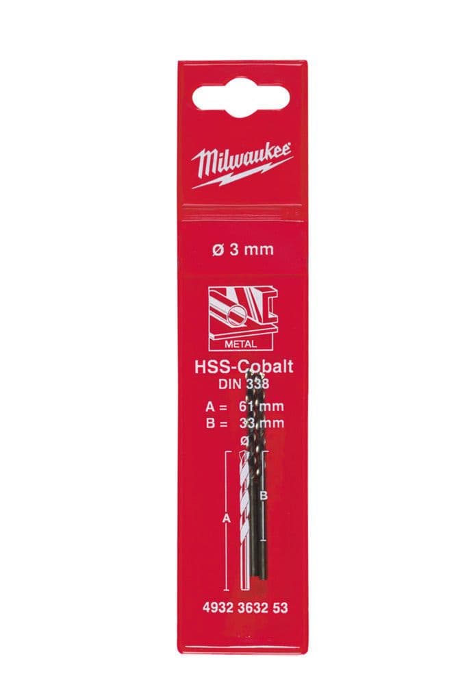 Milwaukee foret métallique acier allié cobalt D3 longueur de coupe 33mm DIN 338 vue 1