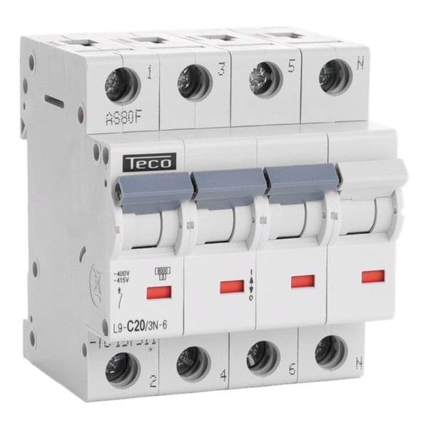 Disjoncteur 3 pôles + N 20A 6kA courbe C vue 1
