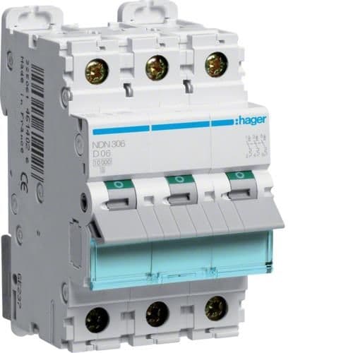 Disjoncteur 10kA - courbe D - 3 pôles - 6A - 3 modules vue 1