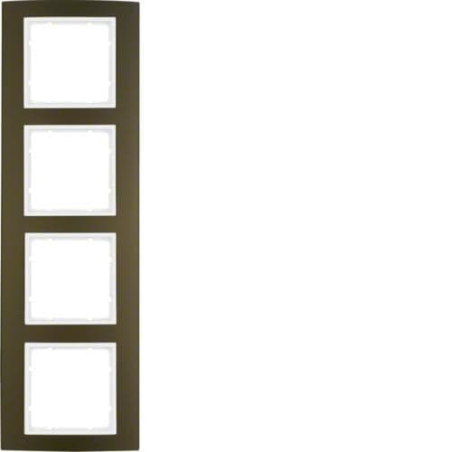 Plaque de recouvrement 4 postes Berker B.3 Alu, Marron / Blanc polaire vue 1
